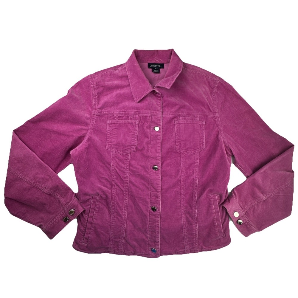 Jones New York Womens Corduroy Jacket XL Pink Cotton Stretch Casual Trucker Coat